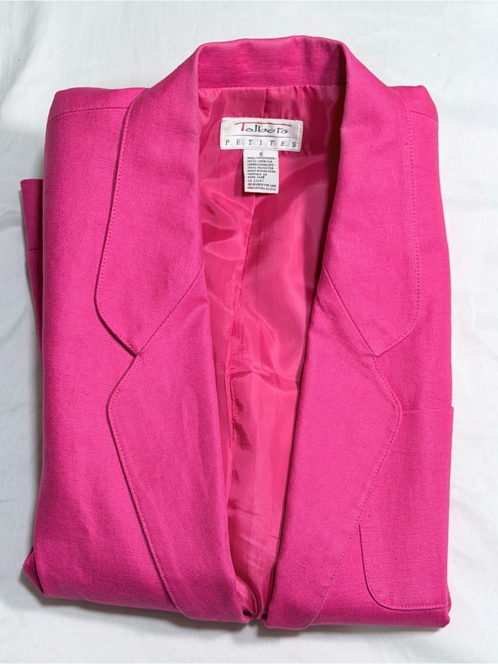 Talbots Petite Hot Pink Blazer Jacket Barbiecore Single Button Size 6P